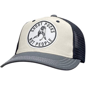 PUCK HCKY 'SHOOT PUCKS NOT PEOPLE - CIRCLE' tri-color trucker snapback hockey hat