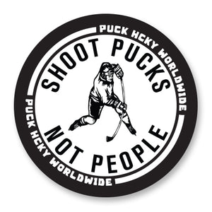 PUCK HCKY 'SHOOT PUCKS NOT PEOPLE CIRCLE' hockey sticker