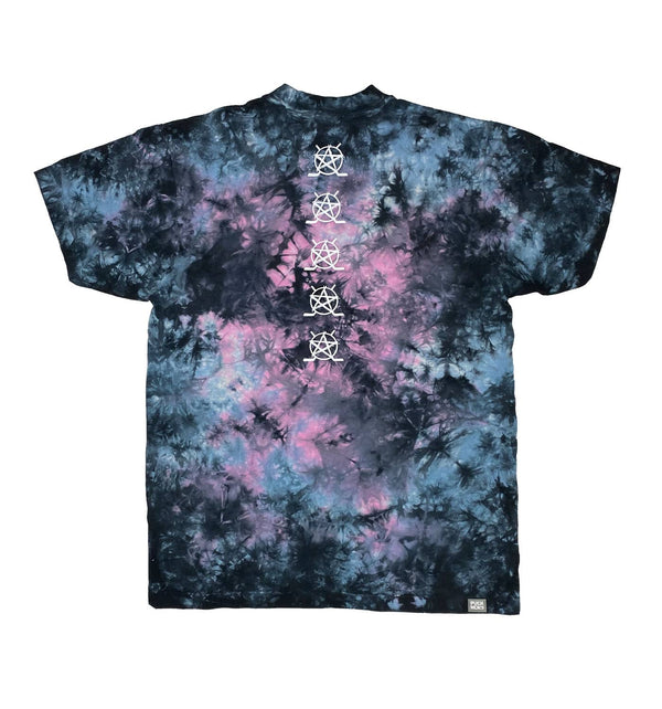 PUCK HCKY 'STACKED' short sleeve tie-dye hockey t-shirt front view back view