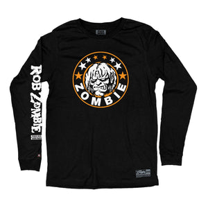 ROB ZOMBIE 'MARS NEEDS HCKY' long sleeve hockey t-shirt in black front view