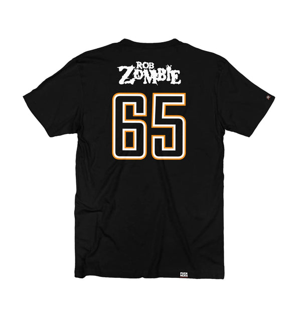 ROB ZOMBIE 'MARS NEEDS HCKY' short sleeve hockey t-shirt in black back view