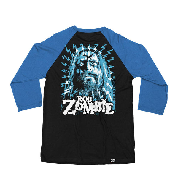 ROB ZOMBIE 'SKATANIC' hockey raglan t-shirt in grey with black sleeves back view