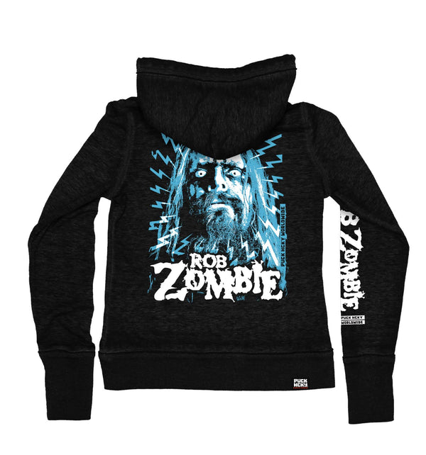 ROB ZOMBIE 'SKATANIC' women's full zip hockey hoodie in acid black back view