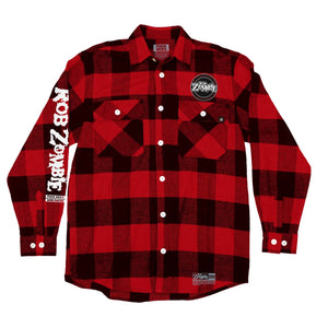ROB ZOMBIE 'SKATERBEAST' hockey flannel in red plaid front view