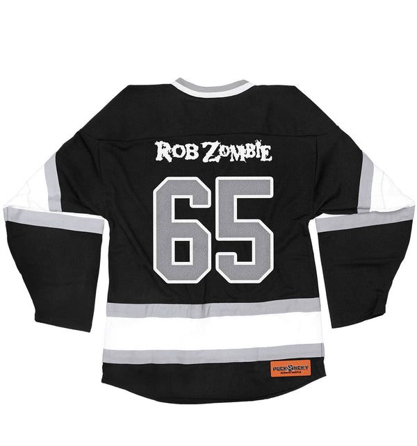 ROB ZOMBIE 'SKATERBEAST' deluxe hockey jersey in black, white, and grey back view