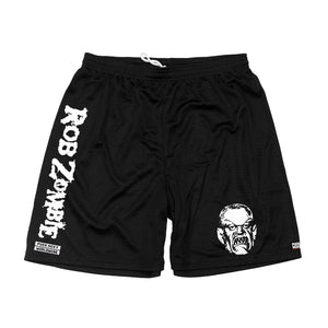 ROB ZOMBIE 'SKATERBEAST' mesh hockey shorts in black front view