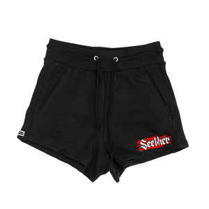 SEETHER 'THE S' women's fleece hockey shorts in black front view