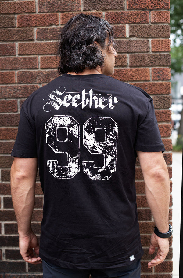 SEETHER 'THE S' short sleeve hockey t-shirt in black back view on model