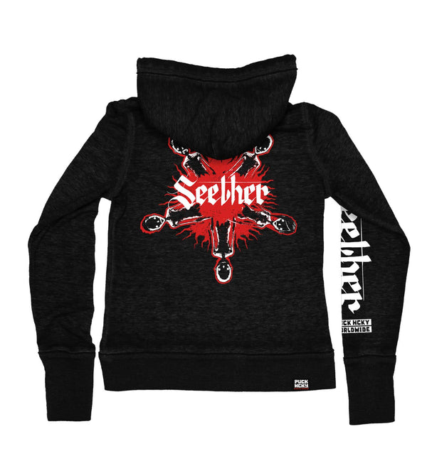 SEETHER ' WASTELAND' women's full zip hockey hoodie in acid black back view
