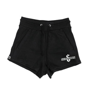 SHINEDOWN ‘ADRENALINE’ women's fleece hockey shorts in black front view