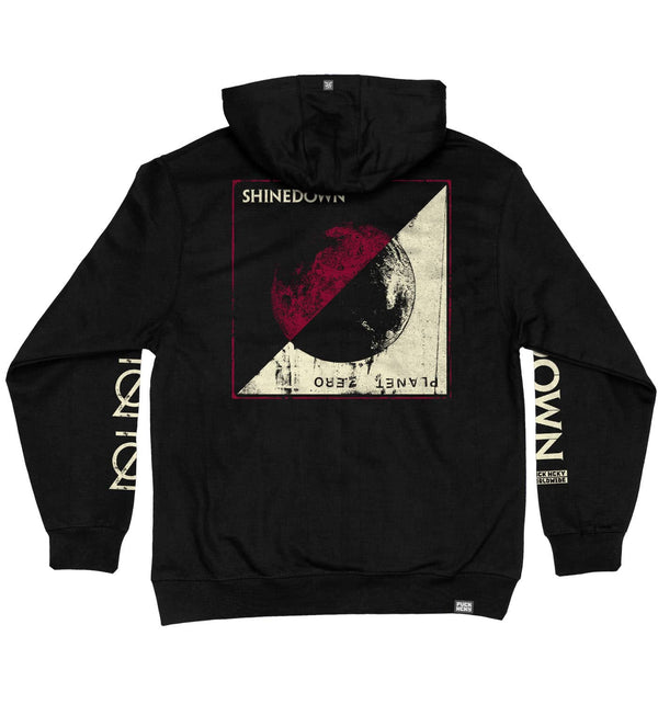 SHINEDOWN ‘PLANET ZERO' laced pullover hockey hoodie in black with red and tan laces back view