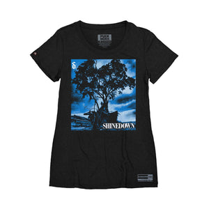 SHINEDOWN ‘WHISPER’ women's short sleeve hockey t-shirt in black front view