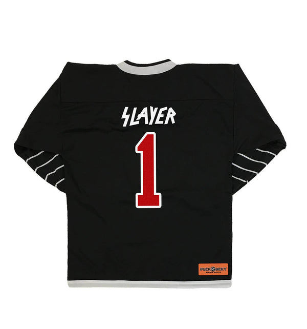 SLAYER 'FIGHT TILL DEATH' deluxe hockey jersey in black and white back view