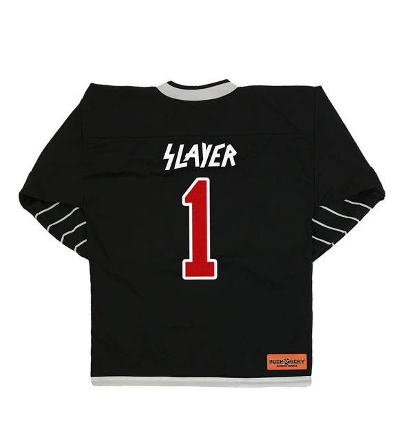 SLAYER 'FIGHT TILL DEATH' deluxe hockey jersey in black and white back view