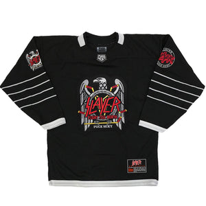 SLAYER 'FIGHT TILL DEATH' deluxe hockey jersey in black and white front view