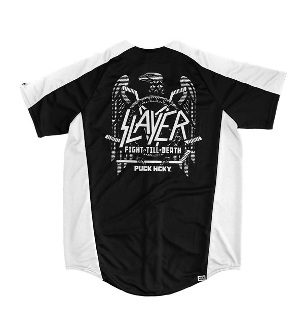 SLAYER 'FIGHT TILL DEATH' short sleeve spring league jersey in black and white back view