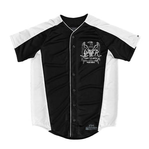 SLAYER 'FIGHT TILL DEATH' short sleeve spring league jersey in black and white front view