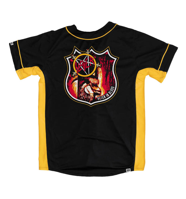 SLAYER 'REIGN IN BLOOD' short sleeve spring league jersey in black and gold back view