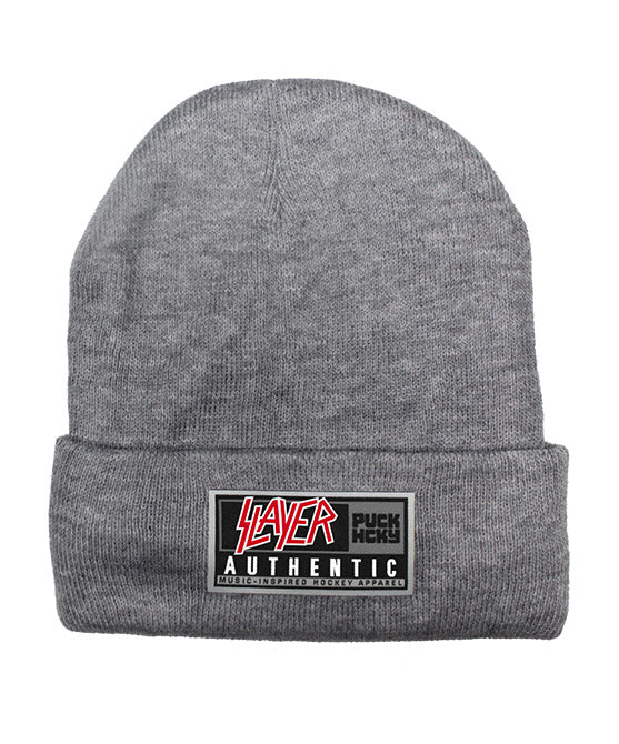 SLAYER 'TOASTY TOQUE' jersey-lined, cuffed knit hockey hat in heather grey