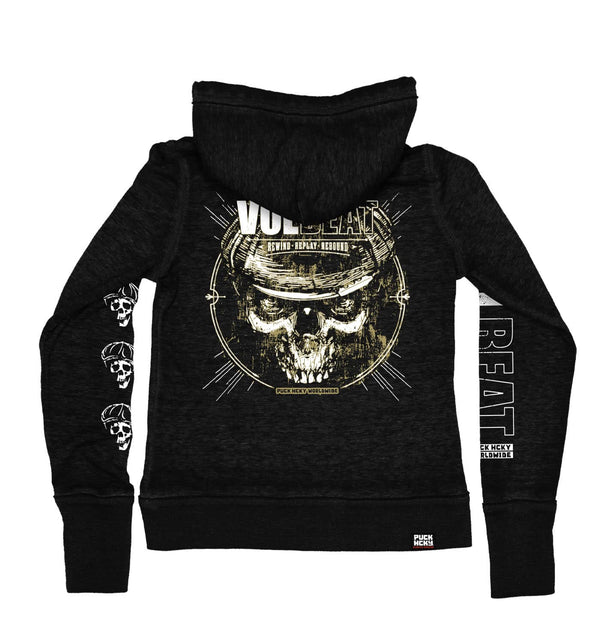 VOLBEAT ‘REWIND REPLAY REBOUND’ women's full zip hockey hoodie in acid black back view