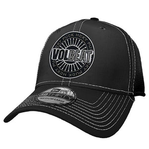 VOLBEAT ‘SEAL THE DEAL’ stretch mesh contrast stitch hockey cap in black with white stitching front view