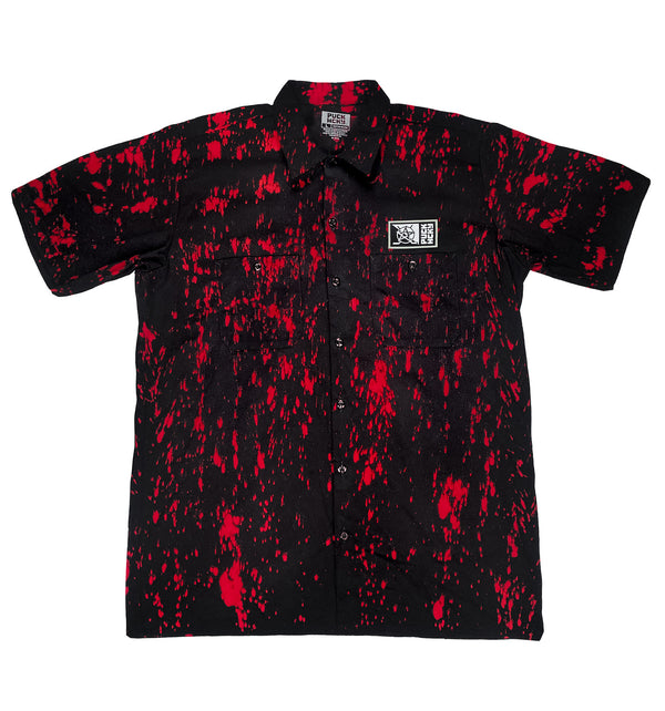 PUCK HCKY 'SLICED N' STACKED' limited edition custom tie-dyed short sleeve work shirt front view