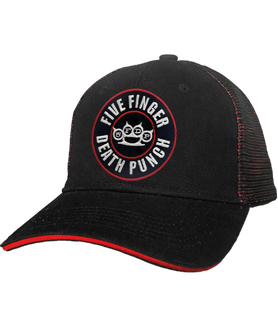 FIVE FINGER DEATH PUNCH '5FDP' double mesh snapback hockey cap in black and red