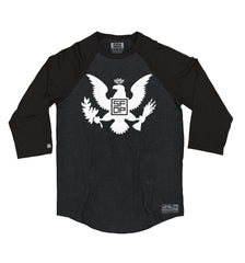 FIVE FINGER DEATH PUNCH 'EAGLE CREST' hockey raglan t-shirt in graphite heather with black sleeves front view