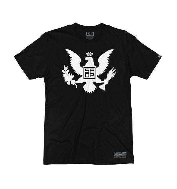 FIVE FINGER DEATH PUNCH 'EAGLE CREST' short sleeve hockey t-shirt in black front view