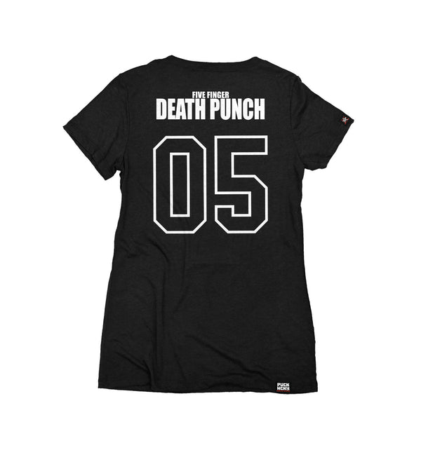 FIVE FINGER DEATH PUNCH 'EAGLE CREST' women's short sleeve hockey t-shirt in black back view