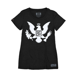 FIVE FINGER DEATH PUNCH 'EAGLE CREST' women's short sleeve hockey t-shirt in black front view
