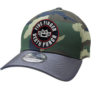 FIVE FINGER DEATH PUNCH '5FDP' stretch fit hockey cap in camo with charcoal brim