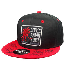 DANCE GAVIN DANCE 'AFTERBURNER' limited edition autographed snapback hockey cap in black with red brim