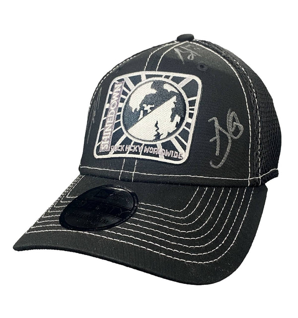 SHINEDOWN 'PLANET ZERO' limited edition autographed stretch mesh contrast stitch hockey cap in black with white stitching