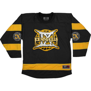 ICE NINE KILLS 'IX' hockey jersey in black and gold front view