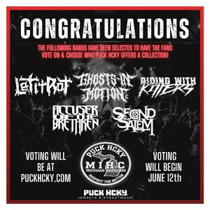 Promotional graphic for a fan vote event with band names and Puck Hcky branding.