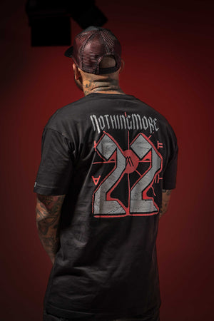 NOTHING MORE 'Deja Vu' short sleeve hockey t-shirt in black back view on male model