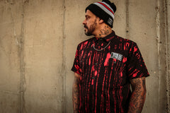 PUCK HCKY 'SLICED N' STACKED' LIMITED EDITION HOCKEY WORK SHIRT FRONT ON MODEL