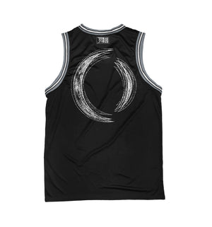 A Perfect Circle 'Multiples' sleeveless basketball jersey in black, grey, and white back view