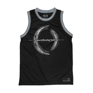 A Perfect Circle 'Multiples' sleeveless basketball jersey in black, grey, and white front view