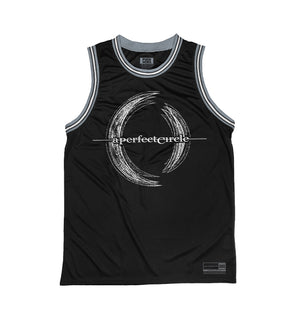 A Perfect Circle 'Multiples' sleeveless basketball jersey in black, grey, and white front view