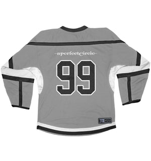 A Perfect Circle 'Multiples' deluxe hockey jersey in grey, black, and white back view