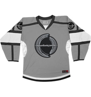 A Perfect Circle 'Multiples' deluxe hockey jersey in grey, black, and white front view