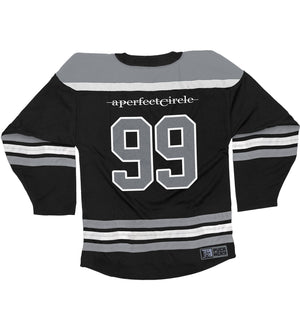 A Perfect Circle 'Multiples' deluxe hockey jersey in black, grey, and white back view