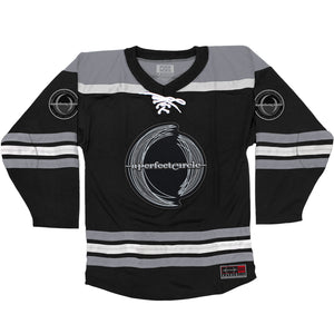 A Perfect Circle 'Multiples' deluxe hockey jersey in black, grey, and white front view