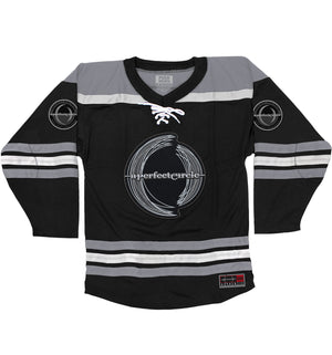 A Perfect Circle 'Multiples' deluxe hockey jersey in black, grey, and white front view