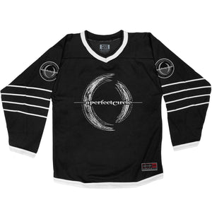 A Perfect Circle 'Multiples' hockey jersey in black and white front view