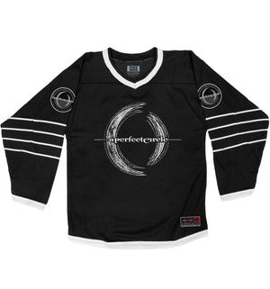 A Perfect Circle 'Multiples' hockey jersey in black and white front view