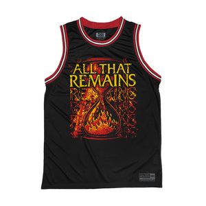 All That Remains 'Hourglass' sleeveless basketball jersey in black, red, and white front view