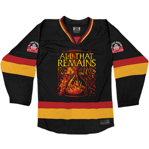 All That Remains 'Hourglass' hockey jersey in black, red, and gold front view